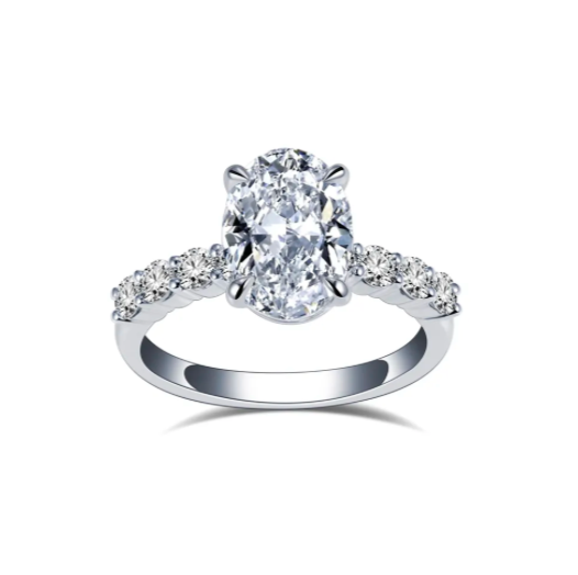 Bague de fiançailles solitaire ovale à griffes partagées