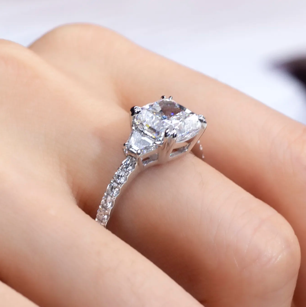 Cushion Three Stone Engagement