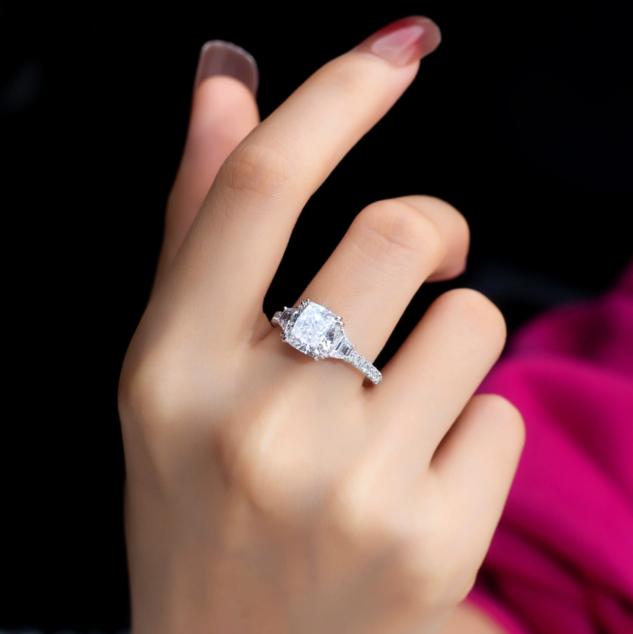 Cushion Three Stone Engagement