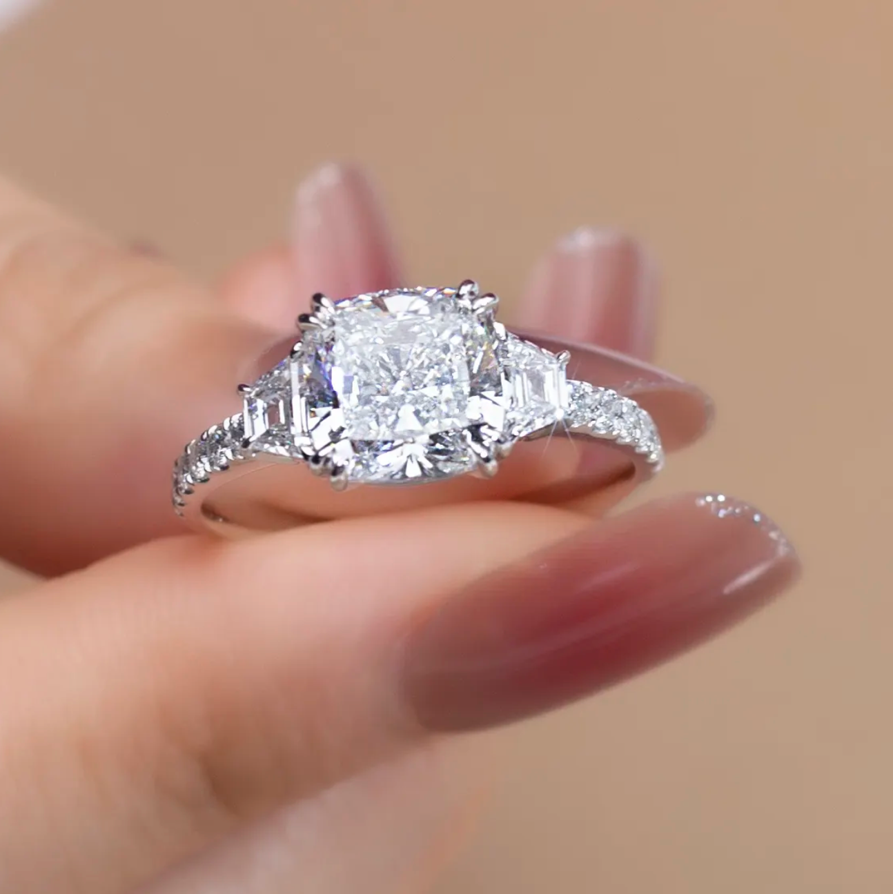 Cushion Three Stone Engagement