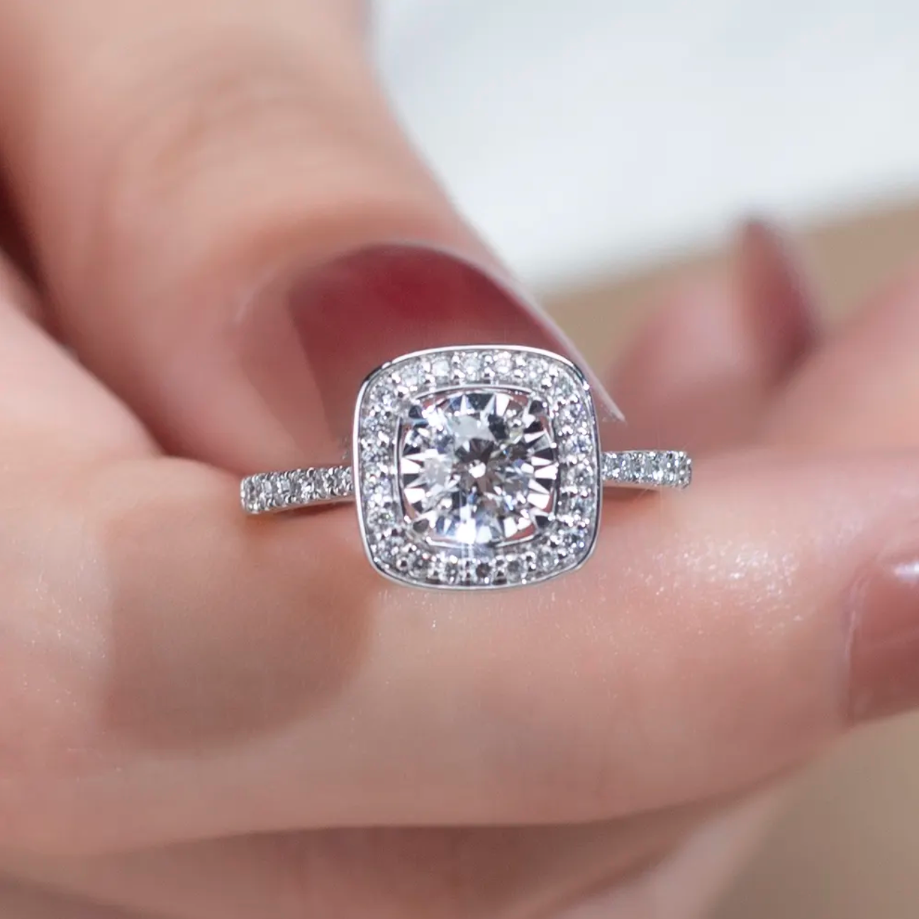 Round Pavé Bezel Engagement Ring