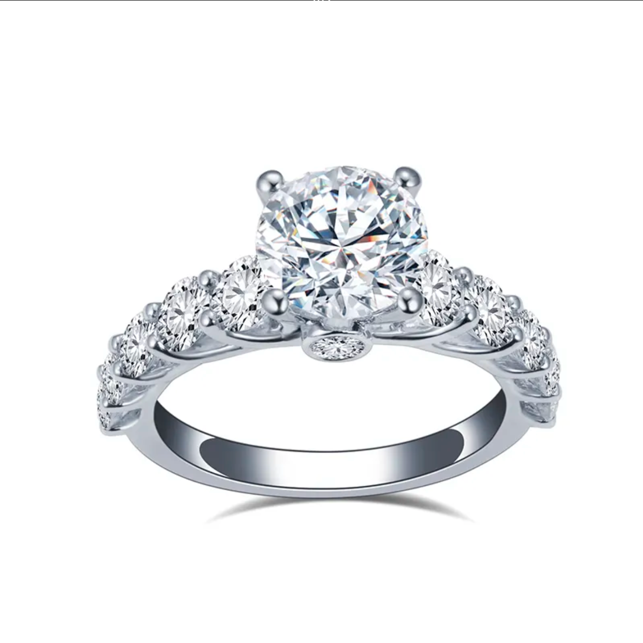 Round Solitaire With Side Stones Engagement Ring