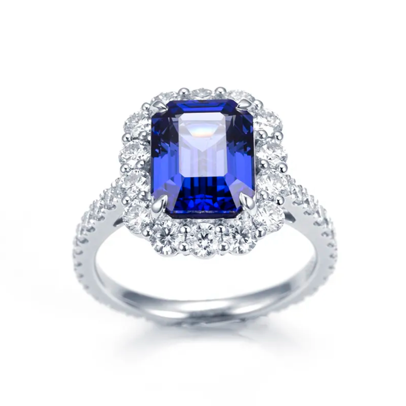 Blue Emerald Halo Engagement Ring