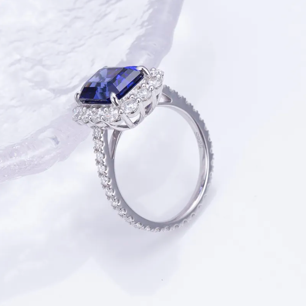 Blue Emerald Halo Engagement Ring
