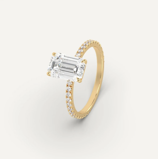 Bague de fiançailles solitaire pavé émeraude