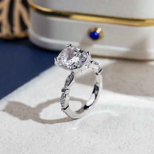 Cushion Solitaire Side Stone Engagement Ring