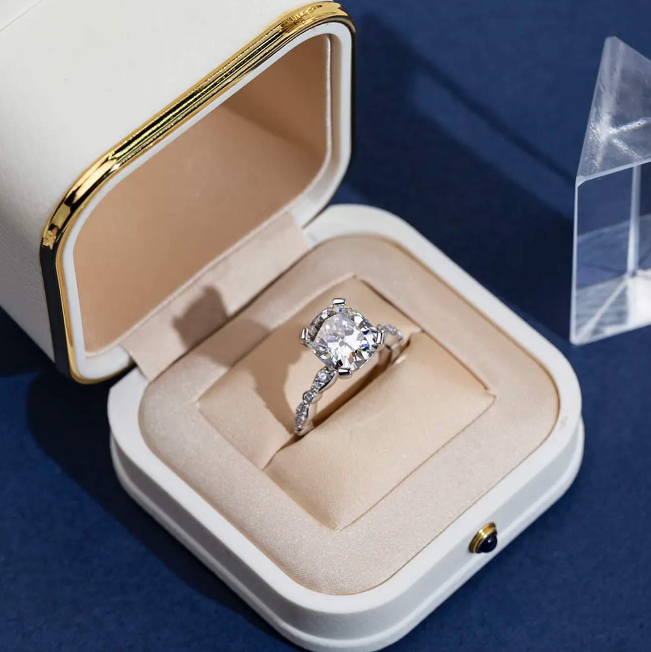Cushion Solitaire Side Stone Engagement Ring
