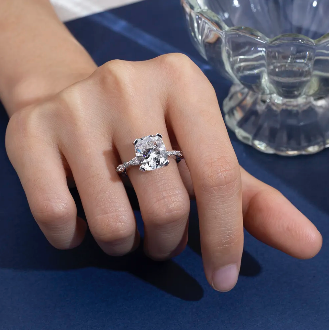 Cushion Solitaire Side Stone Engagement Ring